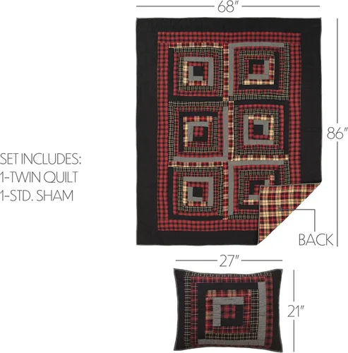Vista 2 de VHC Brands Cumberland - Juego de accesorios de ropa de cama de algodón cambray, estilo rústico, prelavado, tamaño individual, color rojo chile