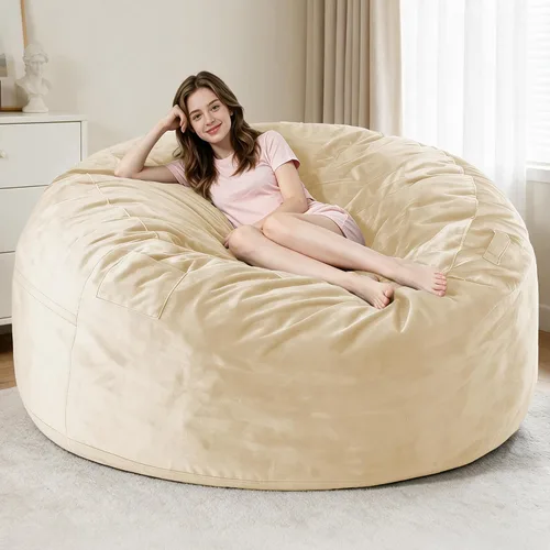 Vista 98 de Homguava Silla de Puf de 3 pies: Pufs de 3' con espuma viscoelástica, sillas de puf grandes y suaves con sofá de terciopelo holandés - Azul