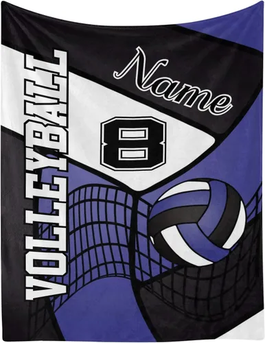 Vista 6 de Manta personalizada de voleibol en negro dorado, amarillo y blanco con nombre, manta de forro polar suave para hombres y mujeres, regalo