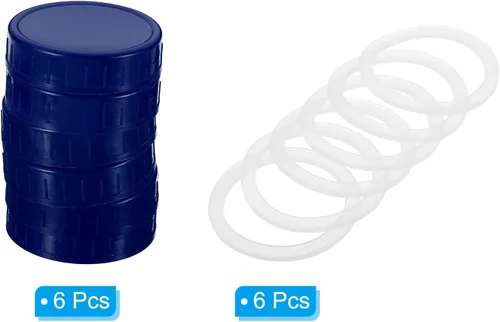 Vista 3 de PATIKIL Tapas de plástico de boca regular para tarros de 2.77 pulgadas, 1 juego/6 tapas para tarros de conservas con anillo de sellado de silicona