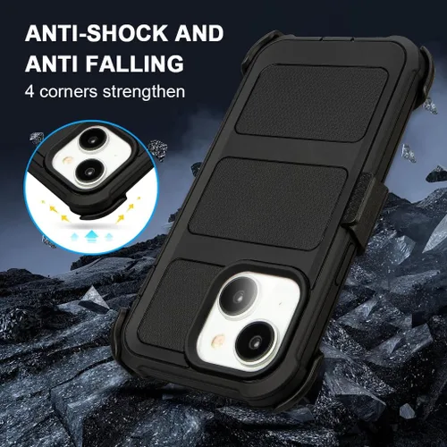 Vista 6 de para Funda Defender iPhone 13 con Clip, para Funda Holster iPhone 13 con Soporte, para Funda Resistente iPhone 13 de Dos Capas de Protección, Negro
