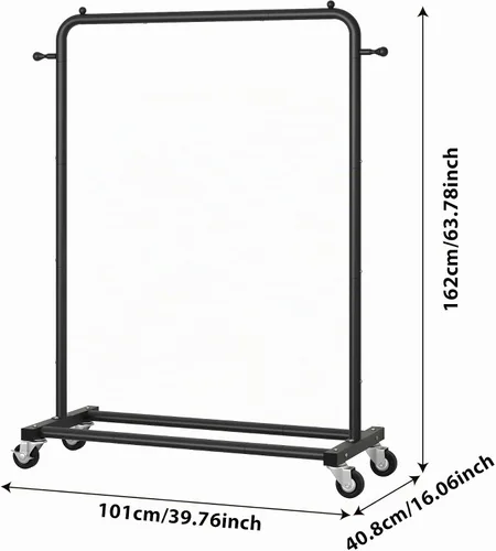 Vista 3 de Sywhitta - Perchero de ropa con ruedas y estante de almacenamiento y marco de metal resistente, perchero de ropa minorista para colgar ropa
