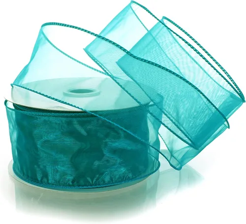 Vista 13 de Cinta de organza transparente con alambre de 2.5 pulgadas, color plateado de 10 yardas