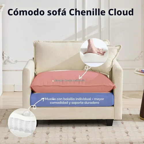 Vista 4 de Sofá seccional modular, sofá de chenilla mullido de 111.5" con reposabrazos y almohadas, sofá de asiento profundo moderno para sala de estar