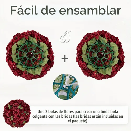 Vista 6 de Bolas de flores burdeos para centros de mesa: 11.8 pulgadas de diámetro, juego de 6