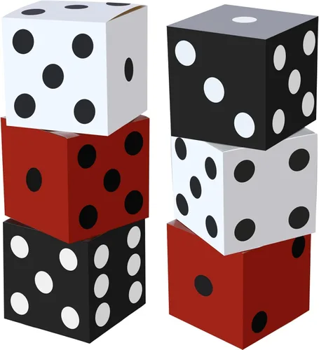 Vista 8 de Tinlade 6 cajas de dados de 11 pulgadas Jumbo Vegas Casino Decoración de fiesta temática Big Vegas Decoración gigante de mesa dados de cartón