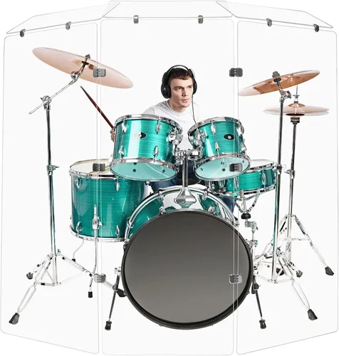 Vista 14 de PENNZONI Drum Shield de 5 pies con bisagras cromadas, viene con 3 paneles de batería y bisagras cromadas, paneles de acrílico transparente de alta