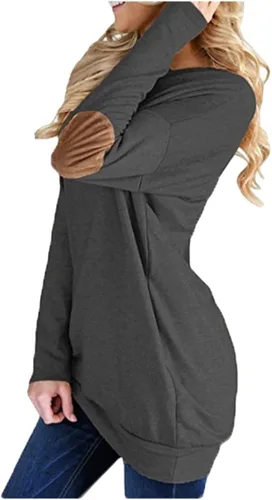 Vista 2 de Pink Queen - Blusa suelta de mujer con cuello redondo, camiseta de manga murciélago con parches