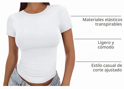 Vista 4 de Trendy Queen - Camisetas básicas para mujer, camisetas de verano, manga corta, ajustadas, linda ropa de entrenamiento para gimnasio Blanco