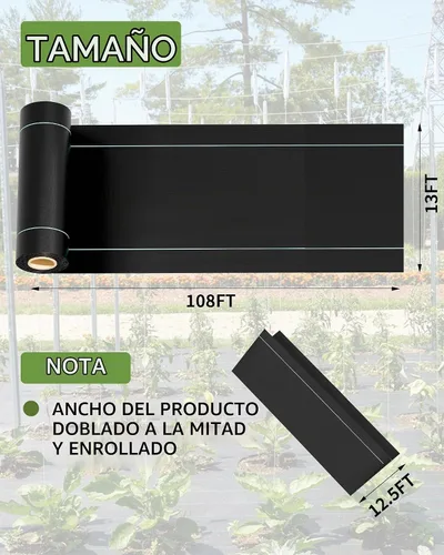 Vista 2 de Pterying Tela de barrera contra malezas de 13 x 108 pies, 5 onzas, resistente