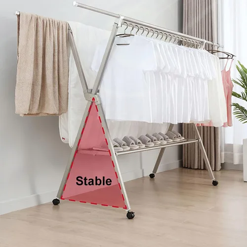 Vista 6 de Perchero de secado ajustable, estante de secado plegable, ahorra espacio de acero inoxidable para un fácil almacenamiento, estabilidad extrema