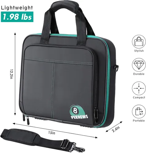 Vista 6 de PEKREWS Funda para pelotas de billar, bolsa de transporte acolchada de billar, caja de almacenamiento de viaje con asa de transporte y correa