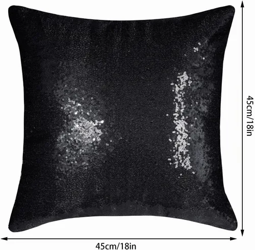 Vista 2 de Juego de 4 fundas de almohada decorativas con lentejuelas negras cuadradas para silla, sofá, cama, dormitorio, sala de estar, decoración para bodas