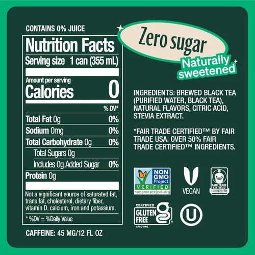 Vista 2 de Zevia - Té helado orgánico sin azúcar, té negro con durazno, latas de 12 onzas (paquete de 12)