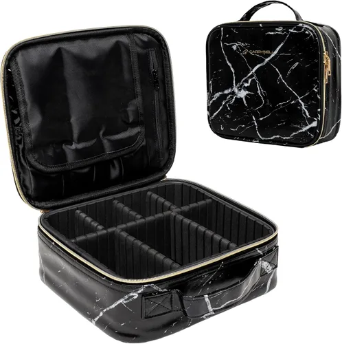 Vista 11 de Carrywell Estuche de viaje para maquillaje, no hecho en China, estuche de tren duro para cosméticos, organizador portátil de artistas de belleza