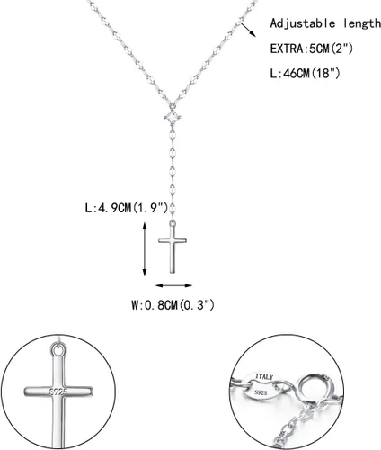 Vista 6 de EVER FAITH Encantador collar de plata 925 en forma de Y, circonita cúbica blanca con colgante de cruz religiosa Lariat, regalo de joyería