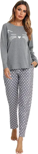 Vista 6 de Homimor Cotton Pajamas For Women, Long Sleeve Sleepwear with Long Pants, Cat Printed Pj Loungewear Sets, PJ Set for Women
