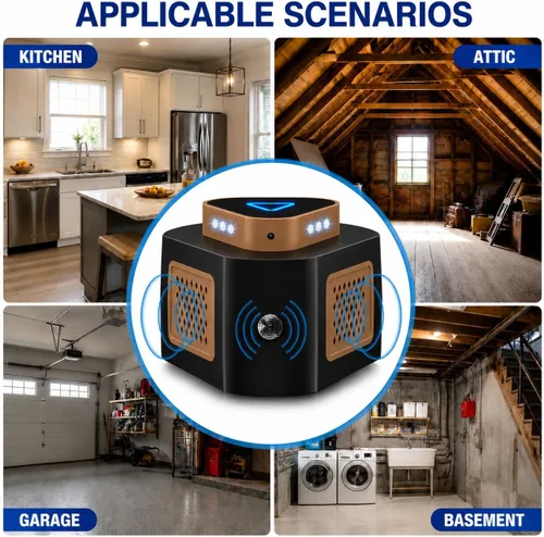 Vista 5 de Tirgo Repelente de ratones, enchufe ultrasónico, repelente de plagas ultrasónico para interiores, repelente ultrasónico de roedores de 360° con 4