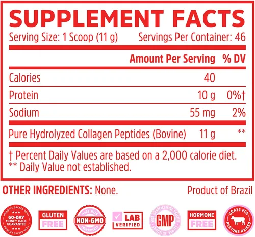 Vista 2 de Suplemento de péptidos de colágeno (proteína en polvo hidrolizada), sin sabor, 18 onzas