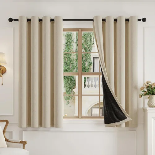 Vista 10 de Anmao - Cortinas cortas oscuras y aisladas térmicamente para ventanas de oficina, juego de 2 paneles de 45 pulgadas de largo, con ojales, patrón 3D
