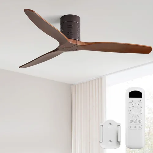 Vista 10 de Sofucor - Ventiladores de techo de 52 pulgadas con luces, ventilador de techo de madera sólida para interiores/exteriores con control remoto, motor