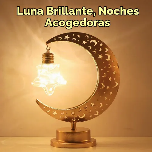 Vista 4 de Decoración de Ramadán, luces de Ramadán de luna y estrella para mesa, decoraciones de Ramadán para el hogar, interior y exterior, lámpara de luna