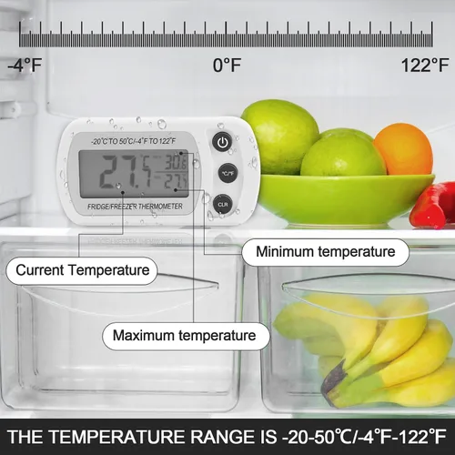 Vista 6 de Paquete de 4 termómetros para nevera, termómetro digital para refrigerador, termómetro digital impermeable para sala de congelador con pantalla LCD