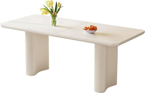 Vista 8 de Mesa de comedor de 63.14 pulgadas, mesa de cocina rectangular moderna, mesa de comedor para el hogar para cocina, bar, sala de estar, espacio Blanco
