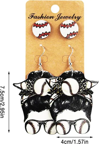 Vista 3 de Juego de aretes colgantes de poliuretano para fútbol, baloncesto, voleibol, béisbol, aretes colgantes para fanáticos de los deportes, joyería