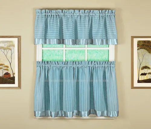Vista 69 de Today's Curtain, Inserción de Abanico de Cortina de Rayas Silueta Translúcida, Azul, 30" x 76.2 cm de ancho x 101.6 cm de largo