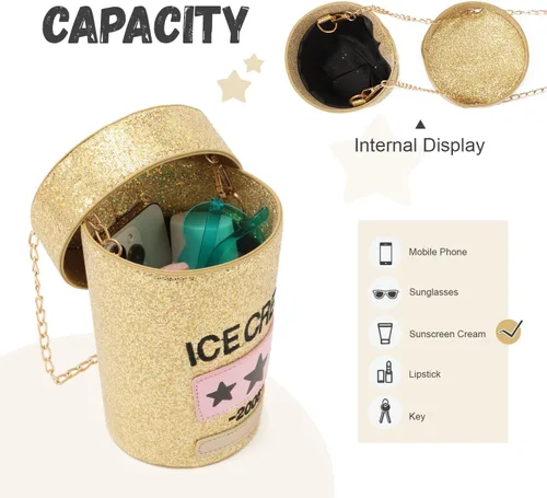 Vista 4 de LUI SUI Bolso cruzado de helado único para niñas, bolsos de hombro con forma de botella