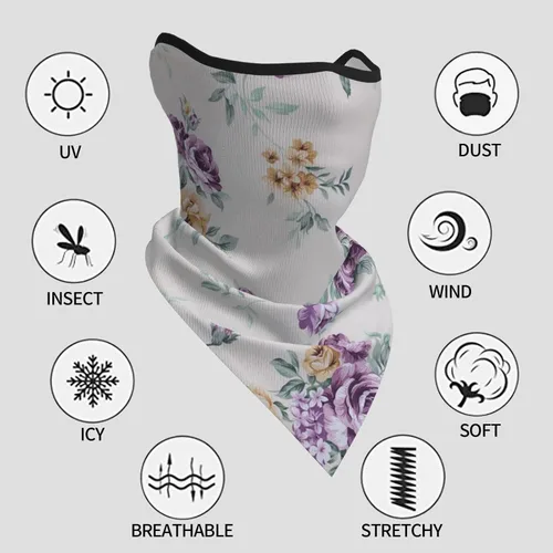Vista 5 de Bufanda con estampado de flores moradas y rosas, protección UV, pasamontañas, resistente al viento, bandana para deportes al aire libre, cubierta