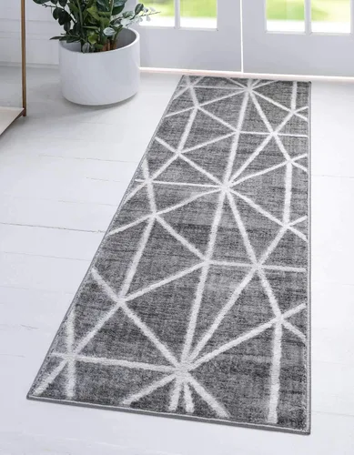 Vista 24 de Unique Loom Matrix Trellis Collection - Alfombra geométrica (2 pies x 6 pies 1 pulgada, azul/azul claro)