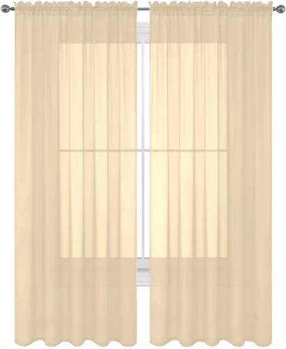 Vista 15 de WPM - Cortinas traslúcidas de color beige de 60 pulgadas de ancho x 95 pulgadas de largo, 2 paneles tratamiento de ventana para sala de estar