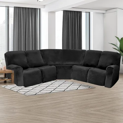 Vista 5 de ele ELEOPTION Funda de terciopelo para sofá esquinero seccional, funda elástica para sofá reclinable reclinable en forma de L, asiento adicional, 1
