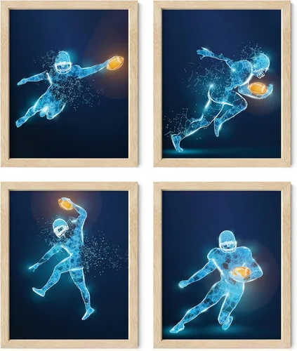 Vista 18 de Impresiones artísticas de fútbol americano para pared, juego de 5 (8x10) carteles de fútbol americano sin marco, decoración de sala de fútbol Niños