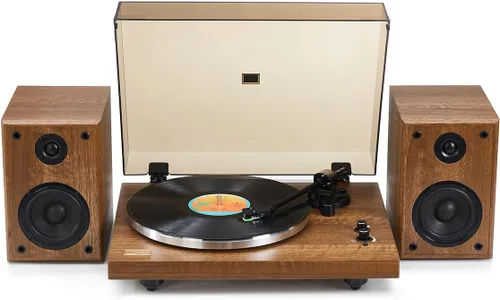 Vista 4 de Arkrocket Cassini - Tocadiscos Bluetooth de alta fidelidad con altavoces integrados, tocadiscos de vinilo con cartucho magnético móvil, salida