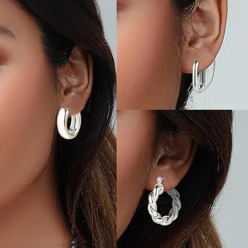 Vista 2 de Juego de 6 pares de aretes de aro de oro para mujer, chapados en oro de 14 quilates, hipoalergénicos, ligeros, gruesos, abiertos, joyería para regalo