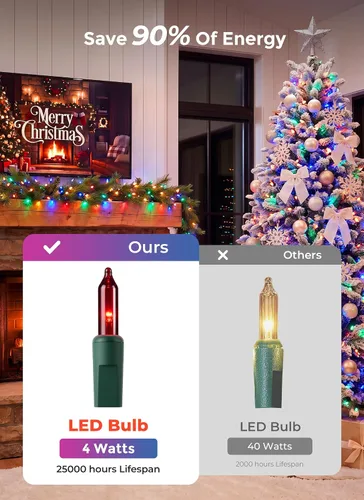 Vista 2 de Minetom Guirnalda de luces de Navidad transparentes, 100 unidades, 20 pies Alambre multicolor-verde