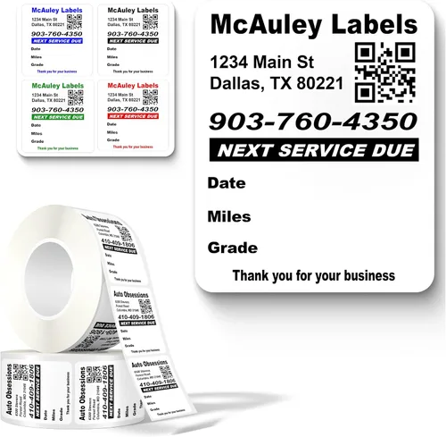 Vista 8 de McAuley Labels Calcomanías personalizadas para cambio de aceite, parabrisas, jamba de puerta, duraderas, fáciles de escribir, fáciles de despegar
