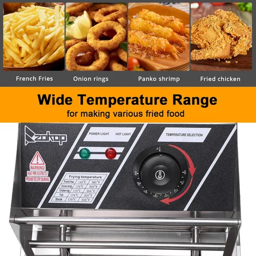 Vista 4 de Freidora comercial con canasta, 6.3QT/6L, desmontable de gran capacidad, de acero inoxidable, freidora de aceite eléctrica con control