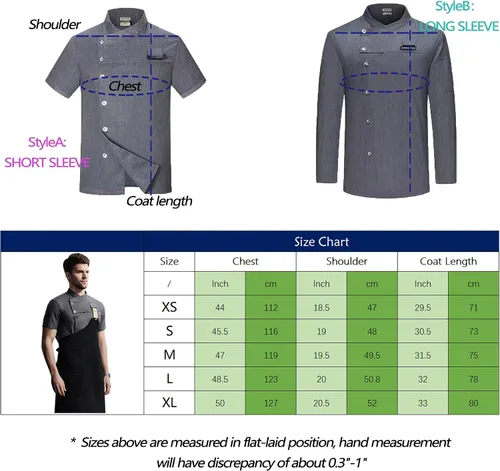 Vista 7 de Chaqueta de chef de moda para hombre, transpirable, transpirable, con ventilación oculta, uniforme de chef (abrigo+delantal)