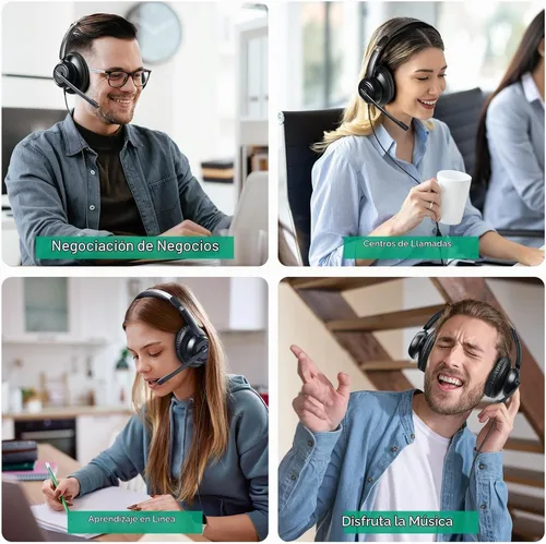 Vista 8 de EKSA H8 - Auriculares USB con micrófono para trabajo, auriculares estéreo con cable para computadora con cancelación de ruido, controles en línea