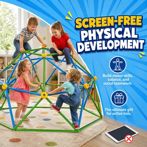 Vista 7 de Gardenature Domo de escalada de 6 pies para niños de 3 a 8 años, gimnasio de selva para interiores y exteriores, escalador de cúpula geométrica que