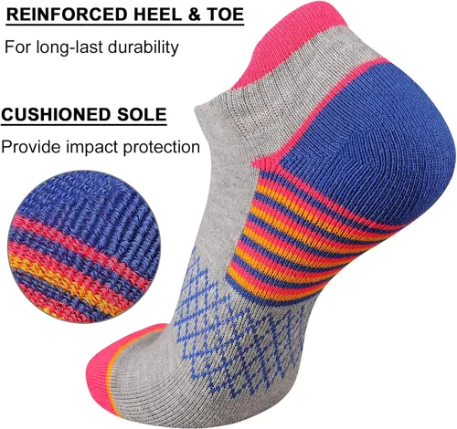 Vista 2 de eallco Calcetines de tobillo para mujer, calcetines deportivos acolchados con lengüeta, 6 pares