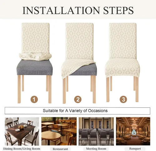 Vista 6 de Genina Juego de 4 fundas impermeables para sillas de comedor, extraíbles y lavables, color beige grande