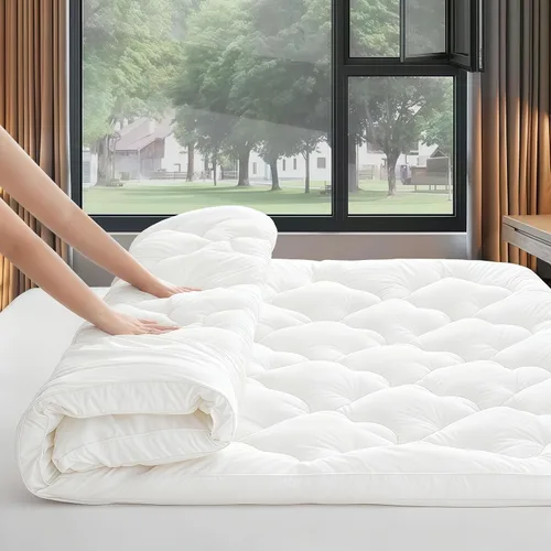 Vista 10 de Protector de colchón de 600 GSM con superficie acolchada (Pillow Top), funda de colchón, protector de colchón con superficie de algodón, funda