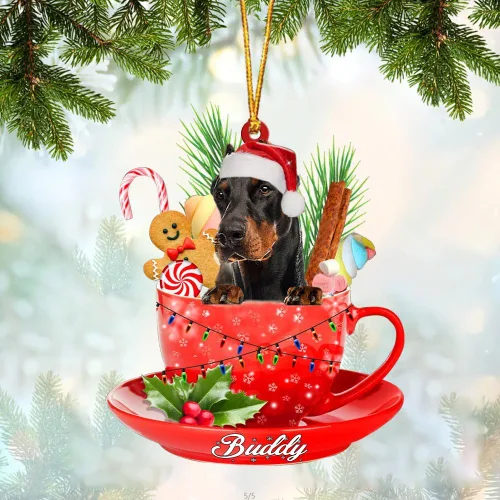 Vista 55 de Alaskan Malamute - Adorno de tetera de perro sentado en una tetera de Navidad, adorno de Navidad con nombre personalizado, adorno de automóvil