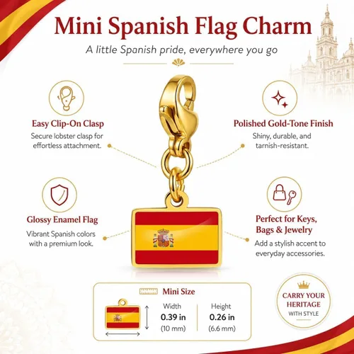 Vista 2 de Mini Country Flag Keychain Charm Collectible Travel Souvenir Keyring España