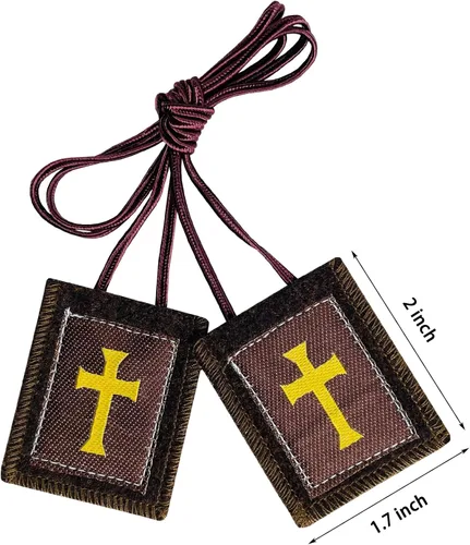 Vista 2 de TALPGOD Escapularios católicos, paquete de 3 escápulos marrones a granel, Escapularios Católicos, regalo para mujeres y hombres, bendición de casa